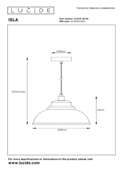 Lucide ISLA - Hanglamp - Ø 29 cm - 1xE14 - Roze - technisch